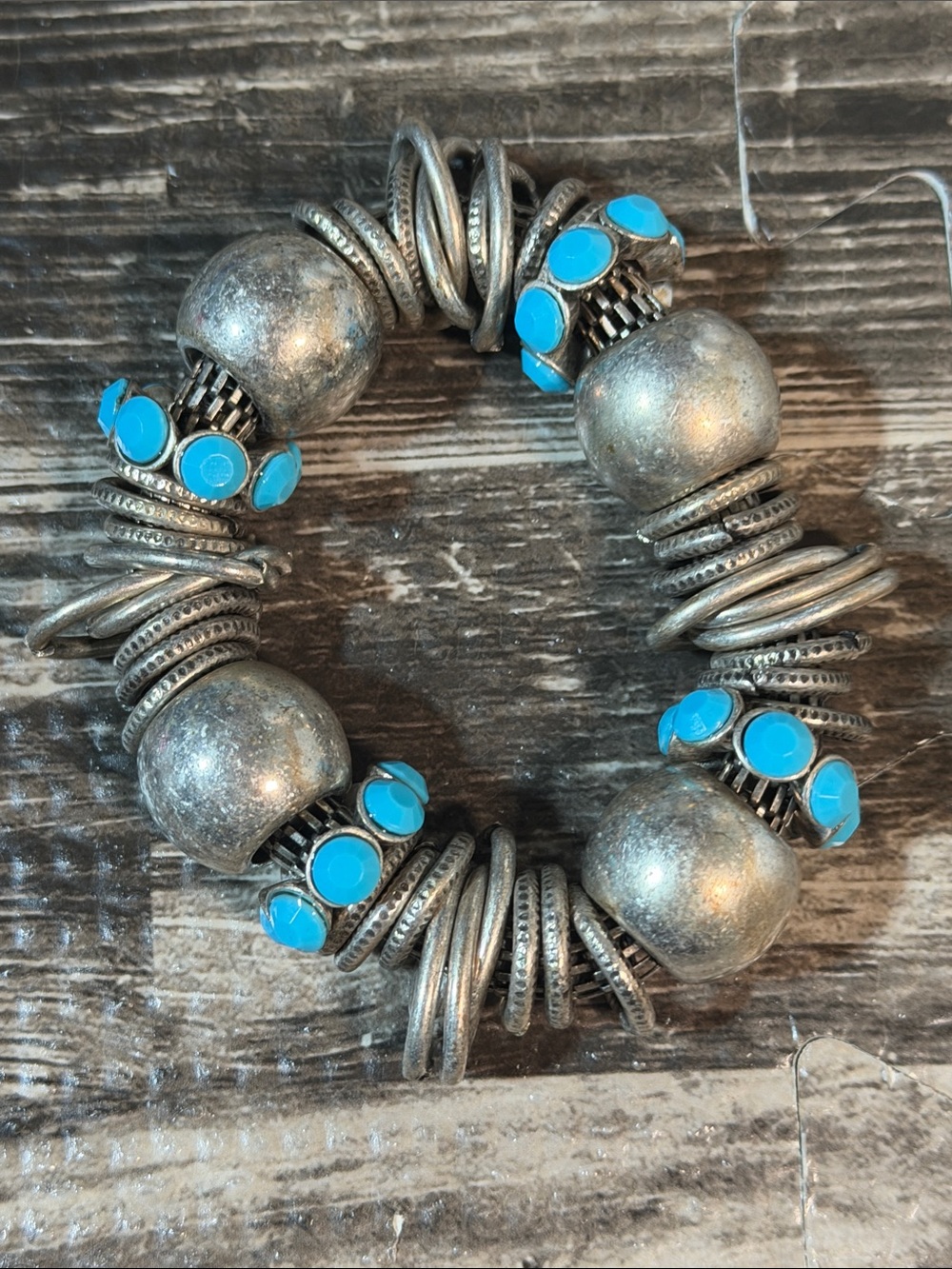 Chunky Silver and Turquoise Colored Bracelet